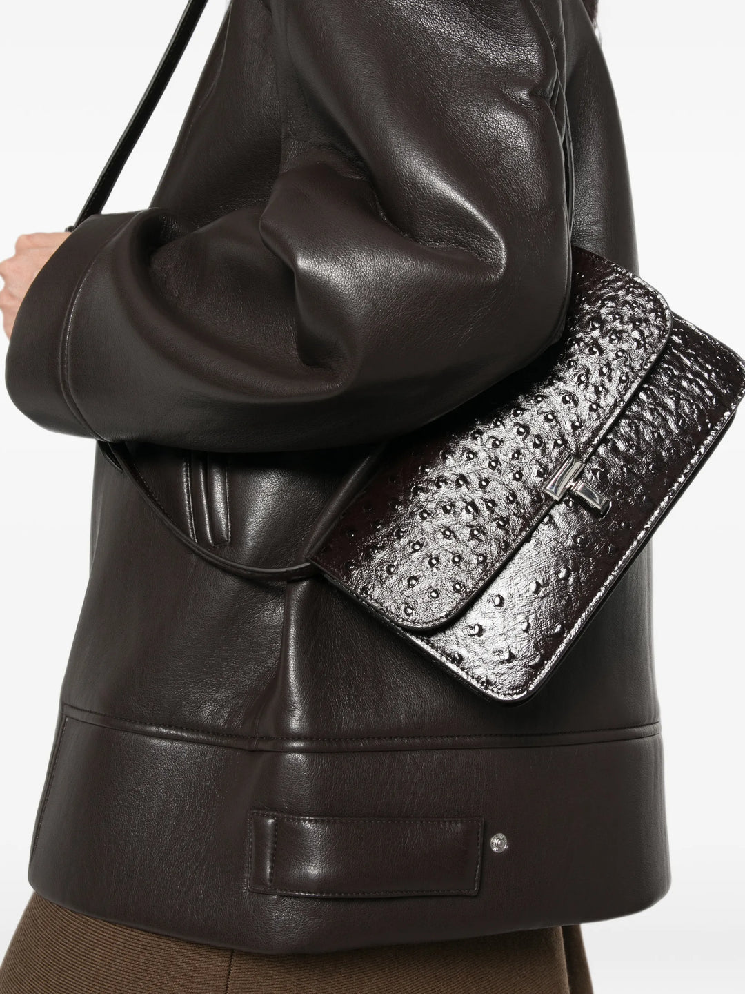 T-lock ostrich-embossed crossbody