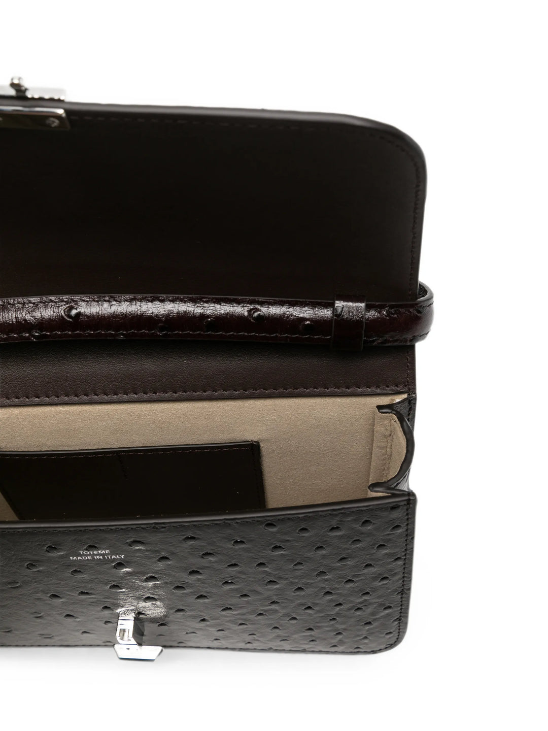 T-lock ostrich-embossed crossbody