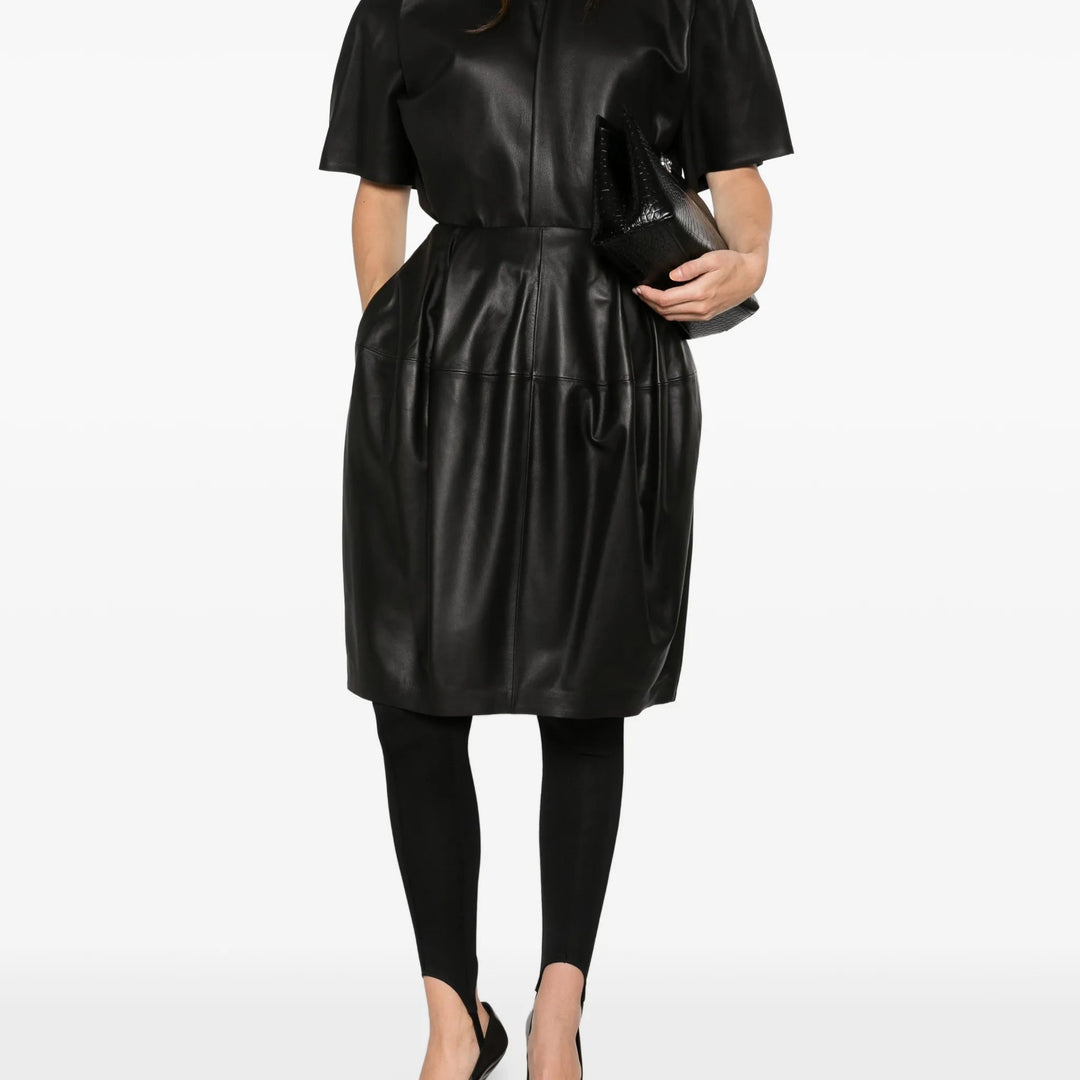 Sculptural leather skirt