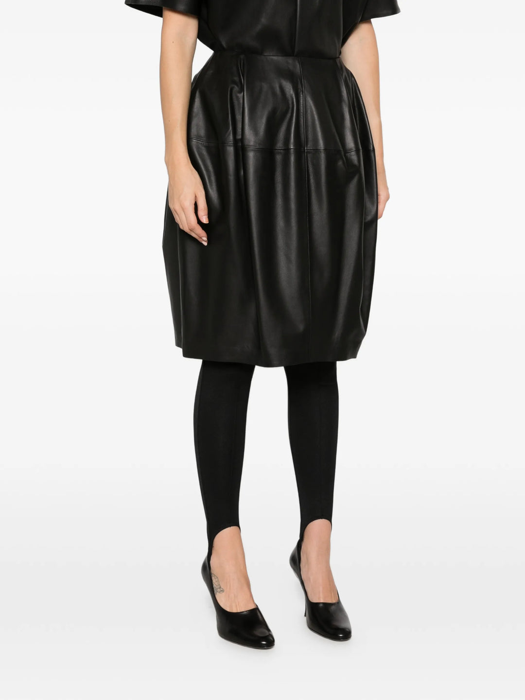 Sculptural leather skirt