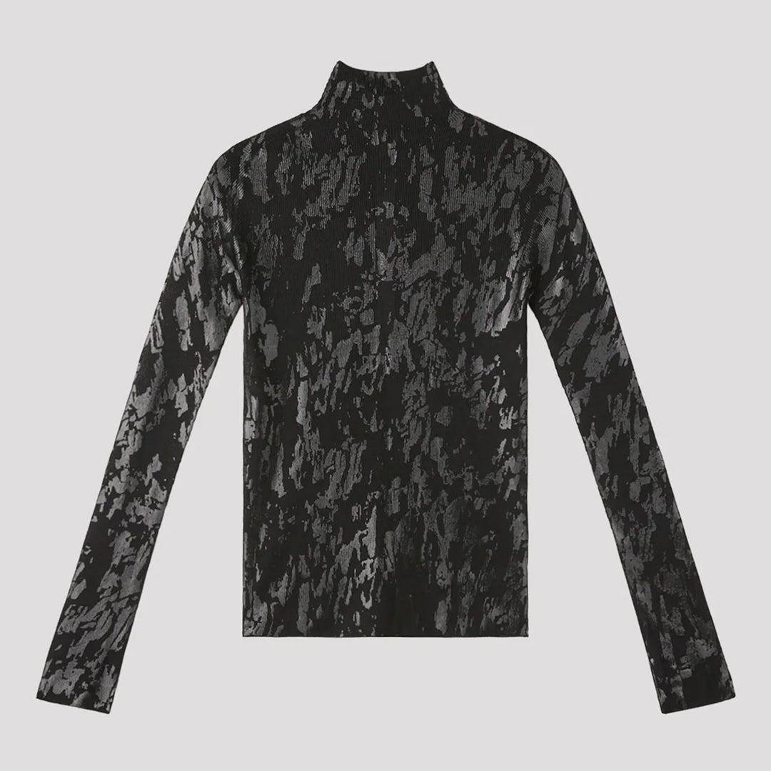 SOFT PORTRAIT FOIL HIGHNECK LONG SLEEVE TOP