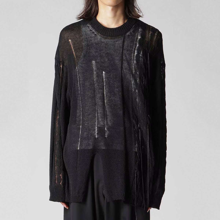 5G 2PLY DROP STITCH ROUND NECK LEATHER S PO