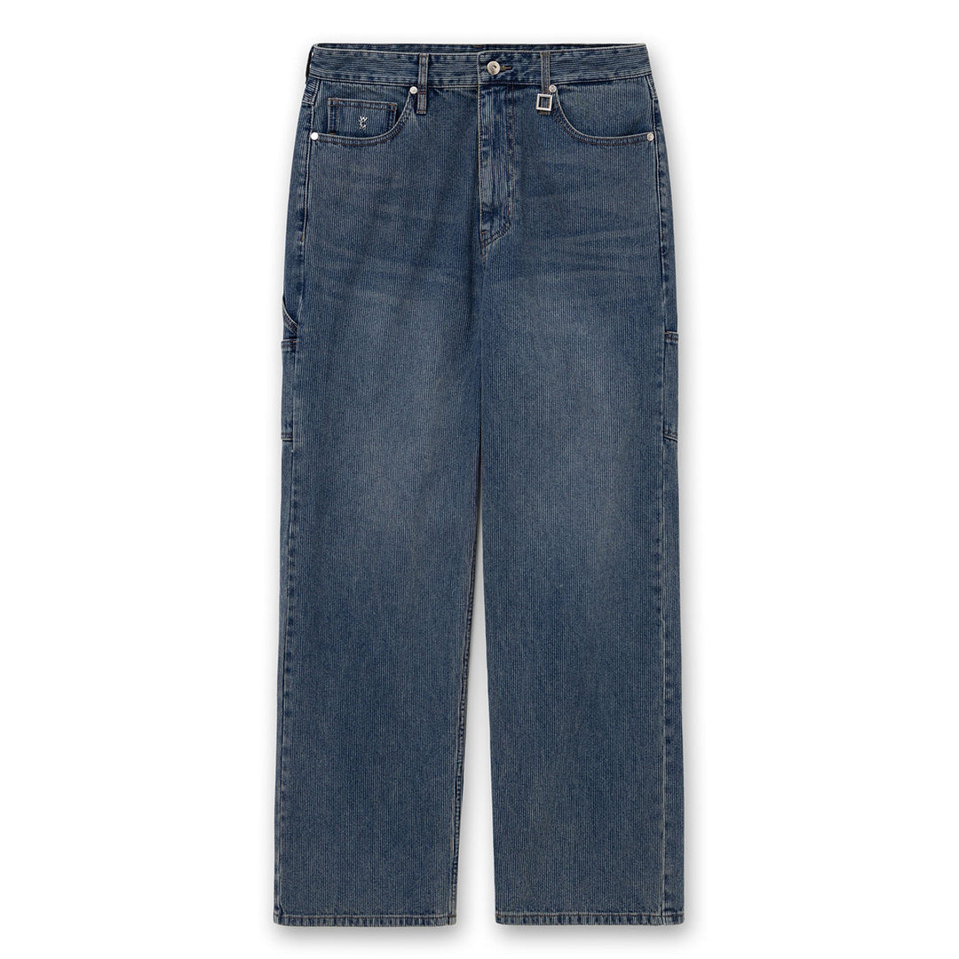 Blue Straight Ribbed Denim Pants