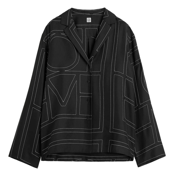 Monogram silk pj top Black