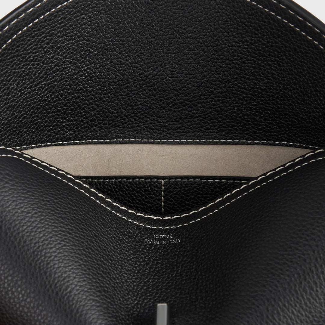 T-Lock Grained-Leather Clutch Black