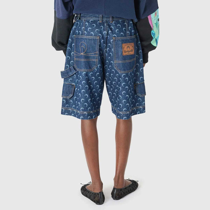 Marine Serre - Midnight blue denim bermuda with pockets