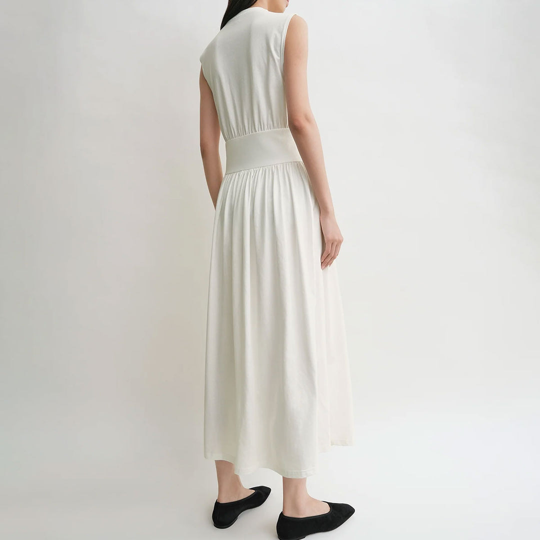 Sleeveless cotton tee dress off white