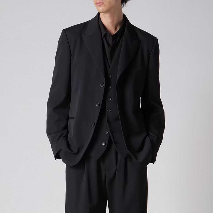 WOOL GABARDINE PEACKED LAPEL 2-BUTTON JACKET
