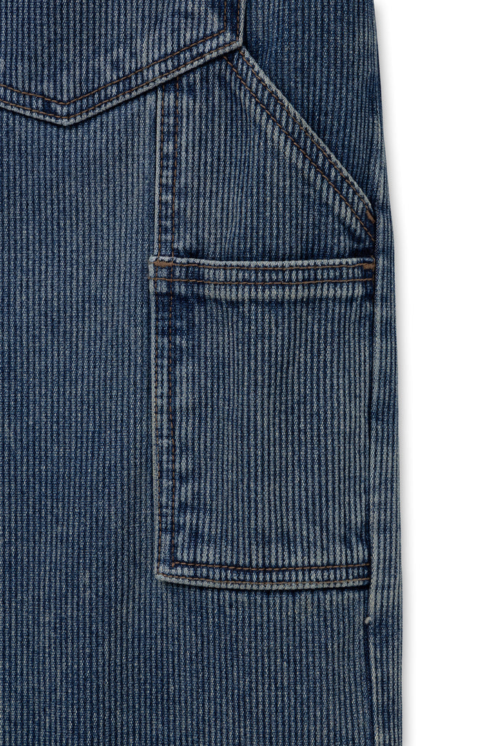 Blue Straight Ribbed Denim Pants