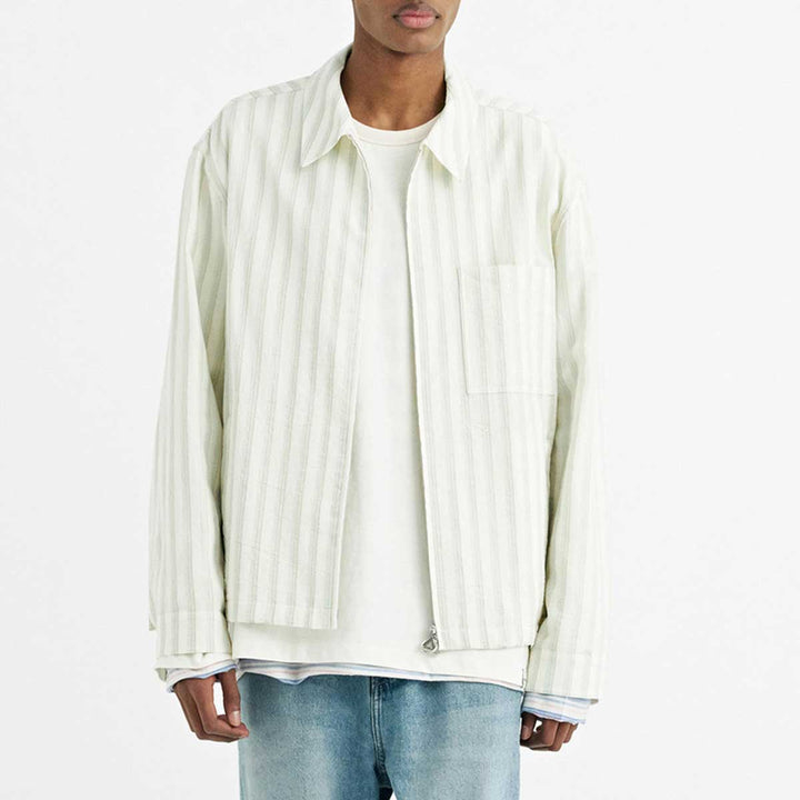 SOLID HOMME - Striped Zip-Up Shirt