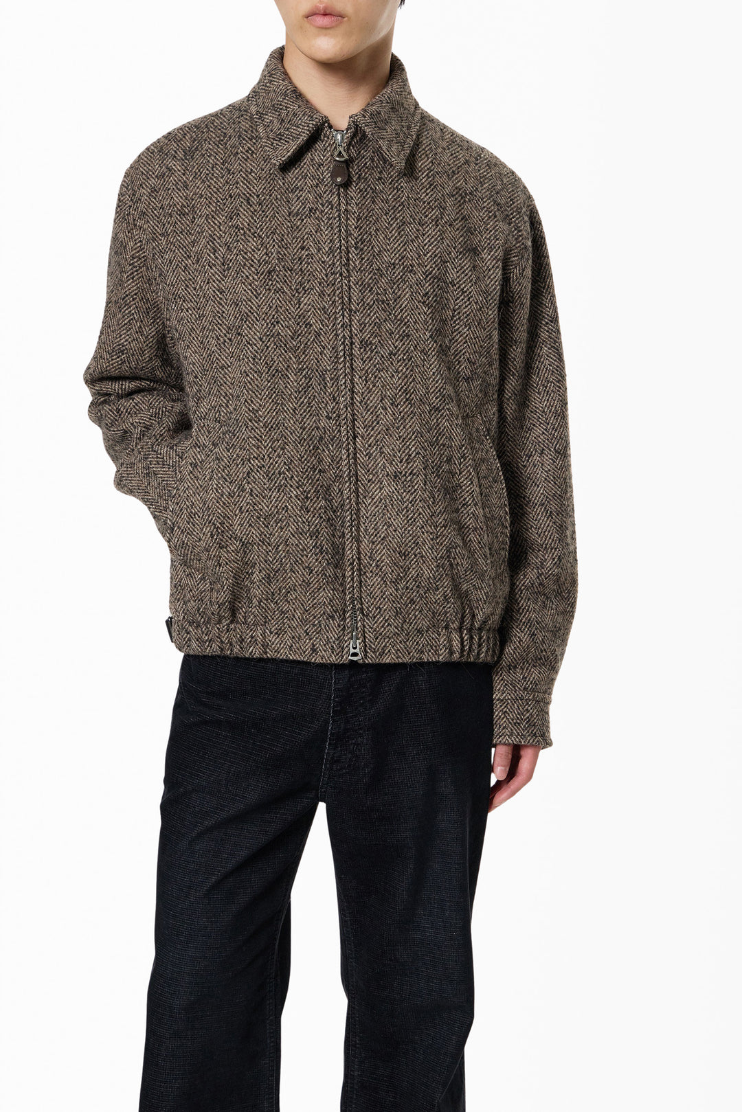 Brown Herringbone Blouson Jacket