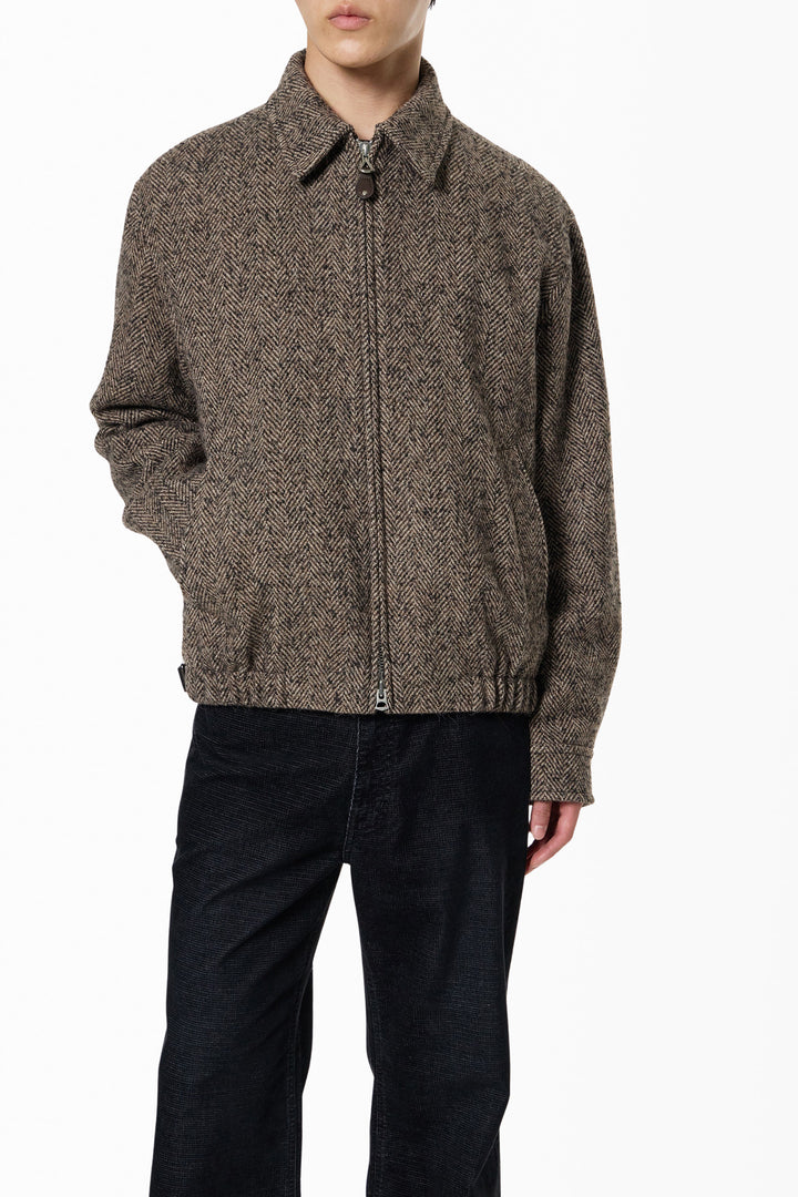 Brown Herringbone Blouson Jacket