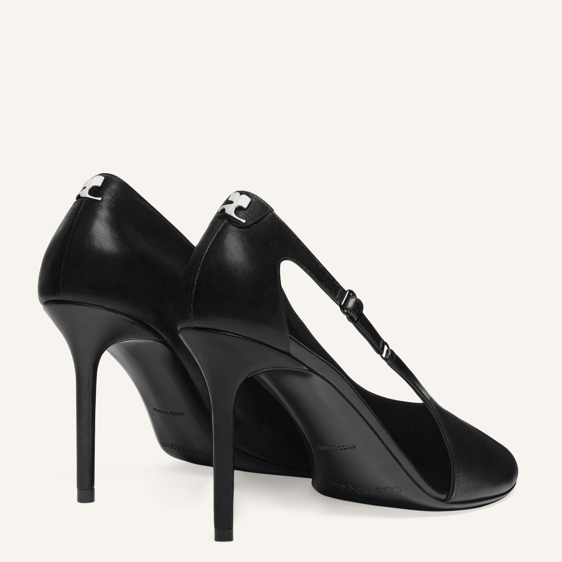 COURREGES 国内買付 OBLIQUE STRAP LEATHER STILETTOS courrèges OBLIQUE LEATHER STILETTOS | REVERSIBLE