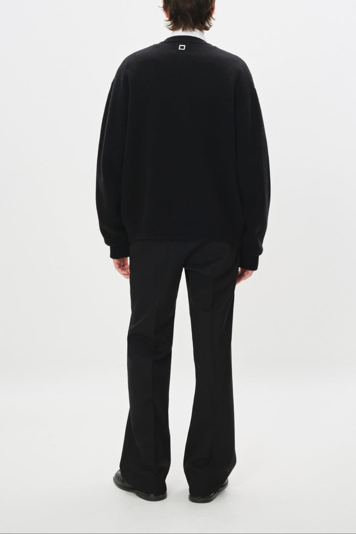 Black Round Neck Wool Cardigan