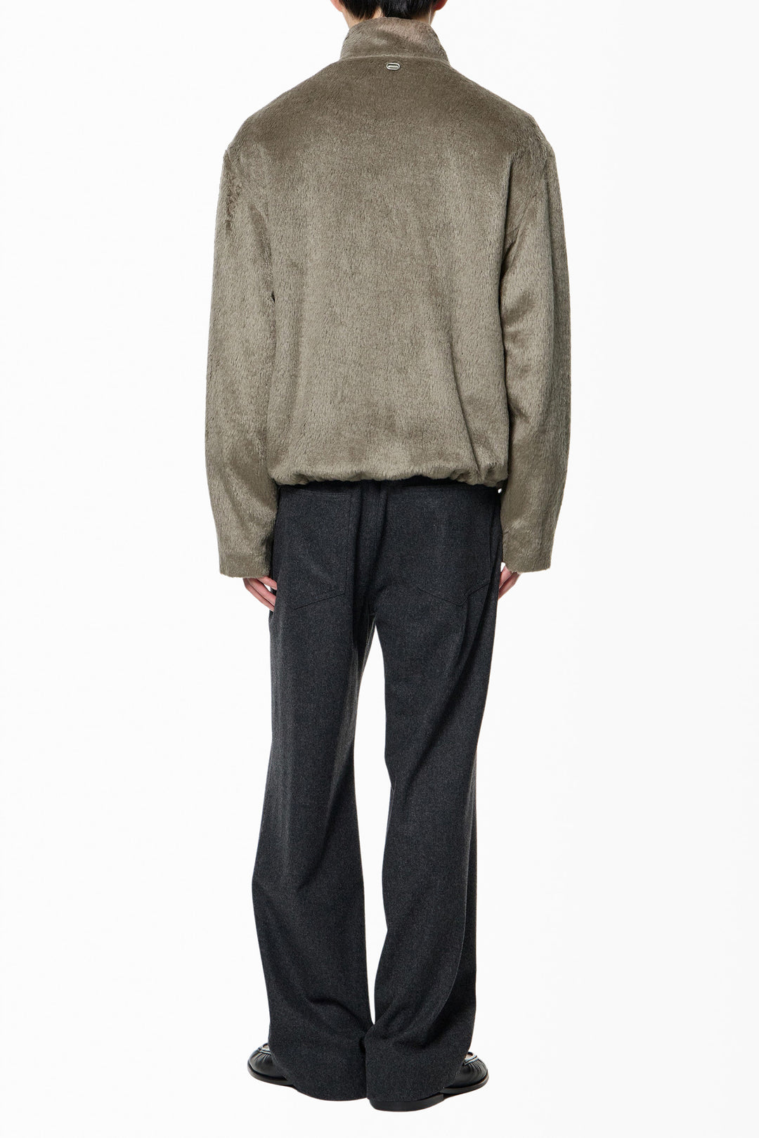 Brown Hairy High-Neck Zip-Up Jacket