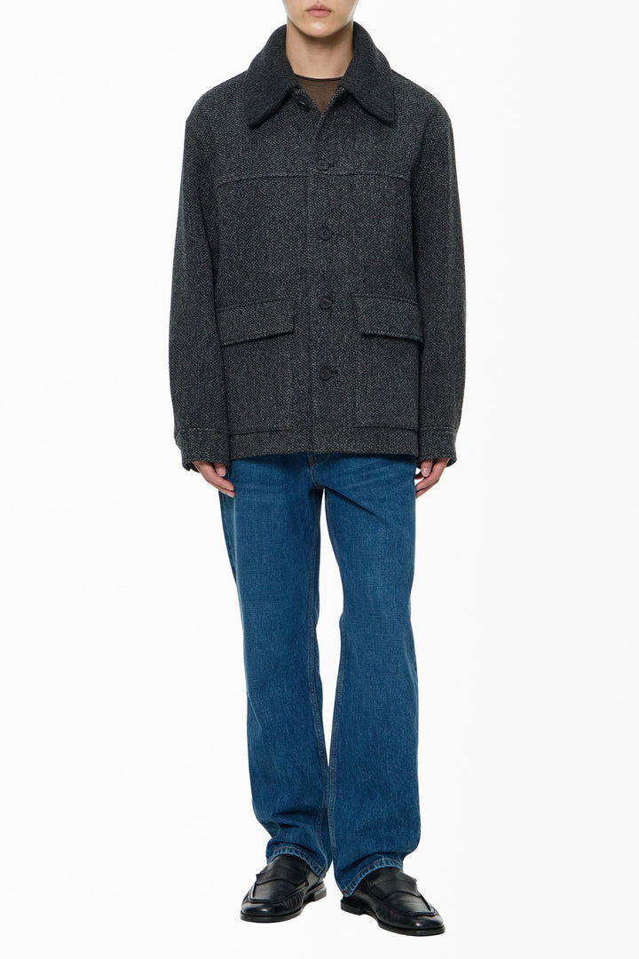 Gray Knit Collared Wool Jacket