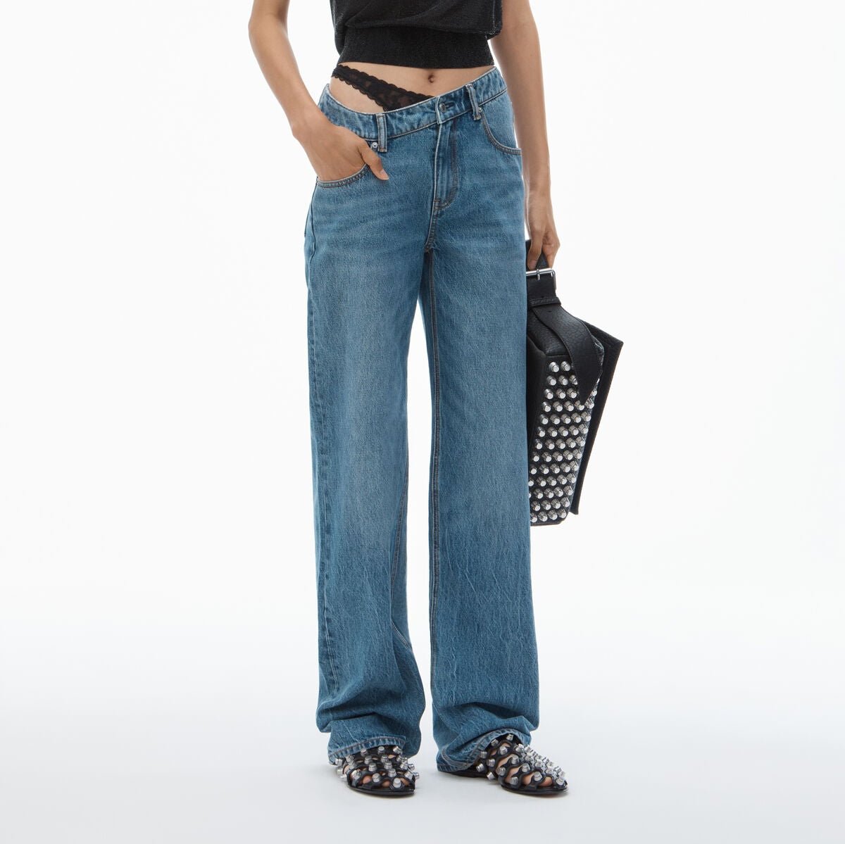デニム・ジーパン Alexander Wang Printed Denim Jeans indigo logo-embroidered mid-rise jeans in VINTAGE MEDIUM