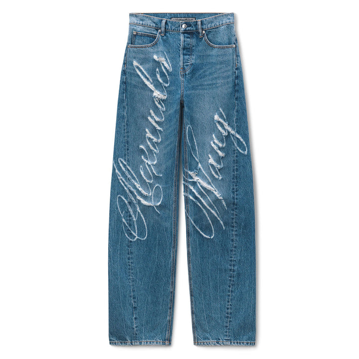 Laser Distress Logo Jeans