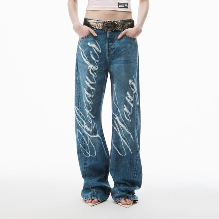 Laser Distress Logo Jeans