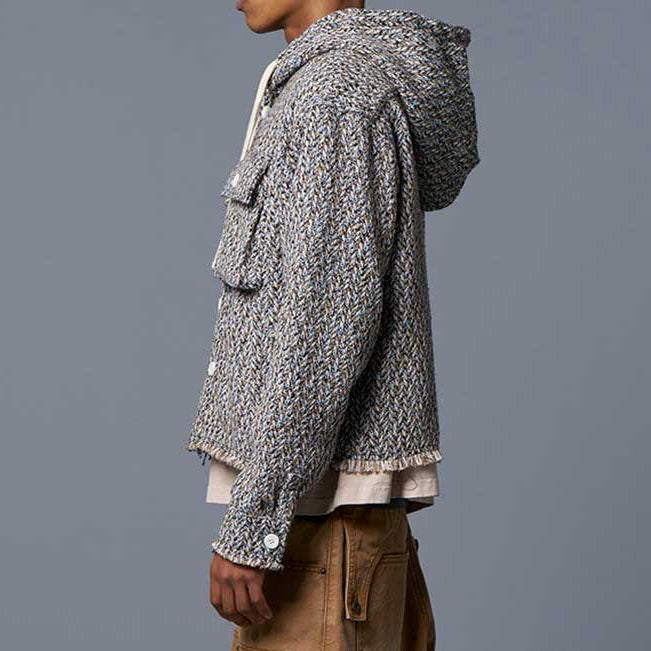 HERRINGBONE CROPPED HOODY – NAVY