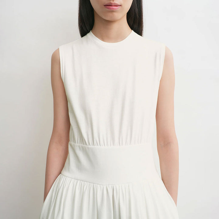 Sleeveless cotton tee dress off white