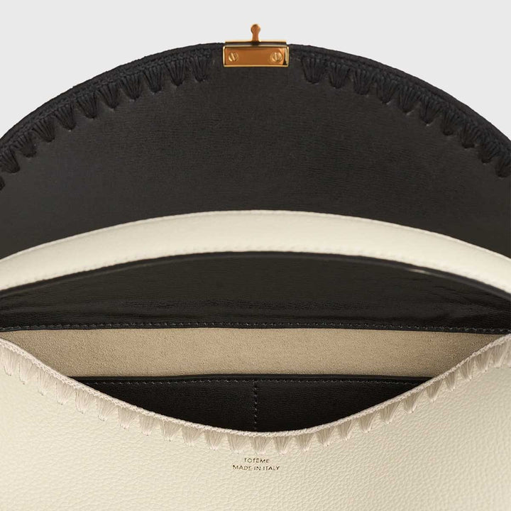 T-lock embroidered leather top handle