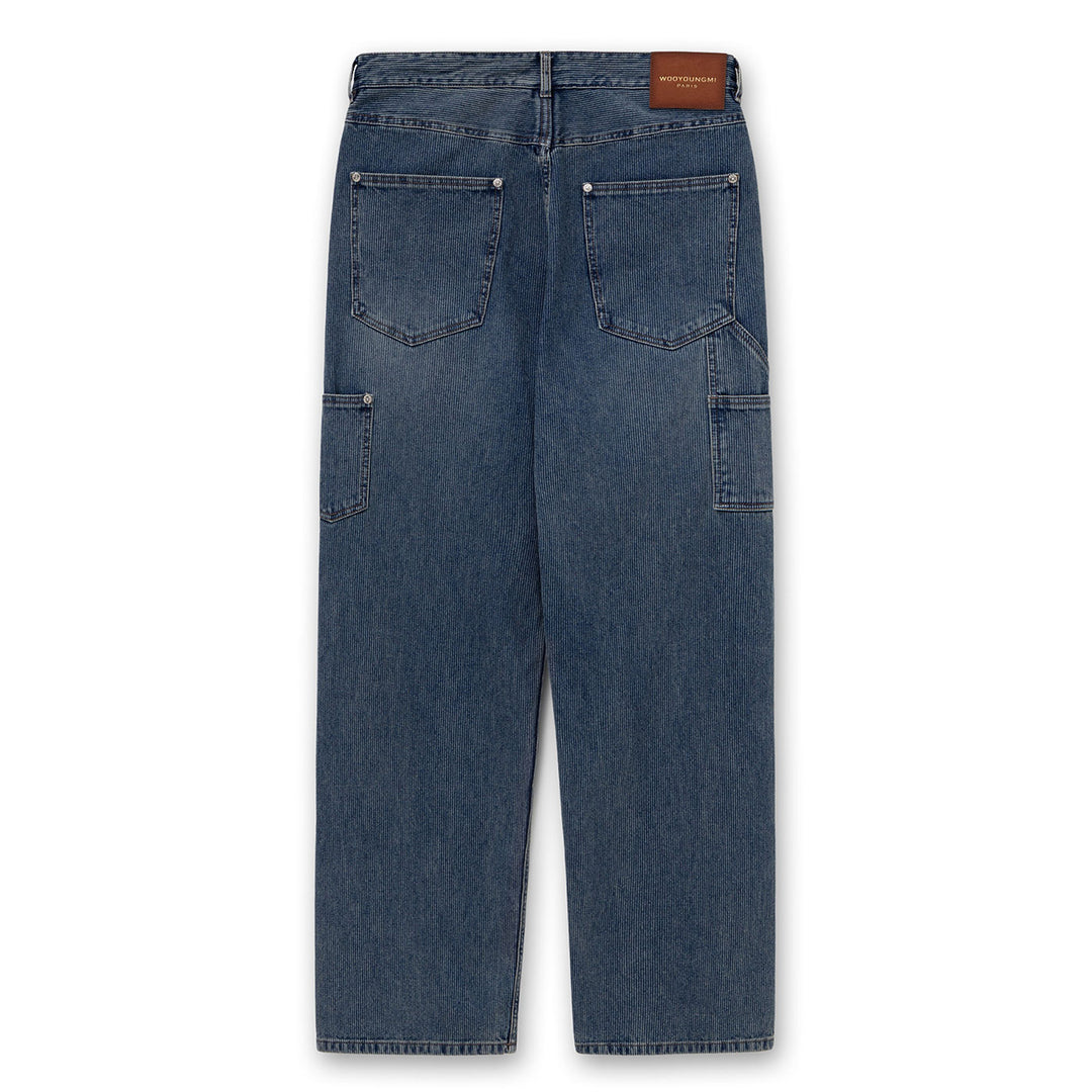 Blue Straight Ribbed Denim Pants