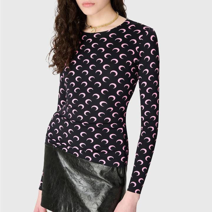 Moon Printed Jersey Ls Crewneck Top