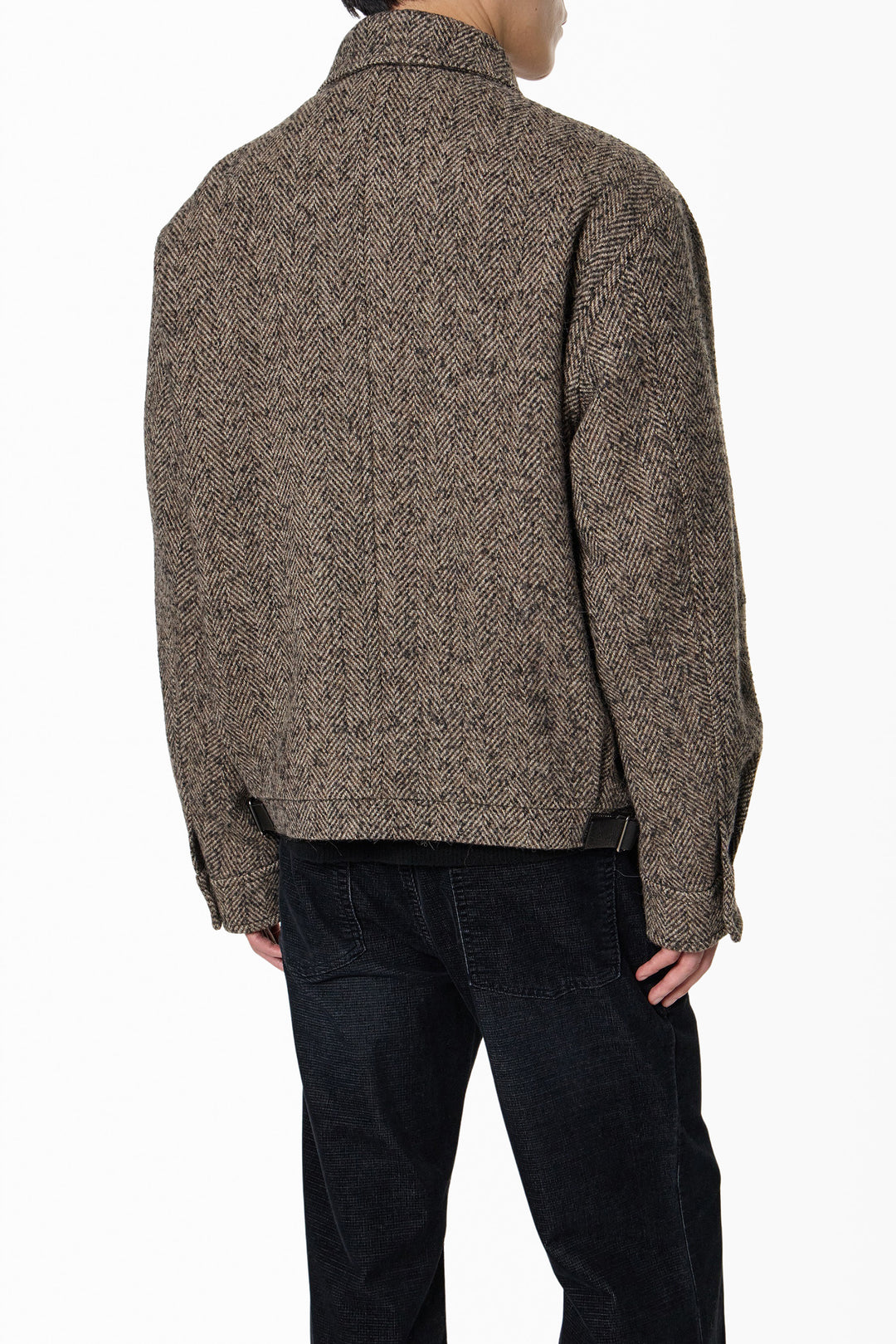 Brown Herringbone Blouson Jacket