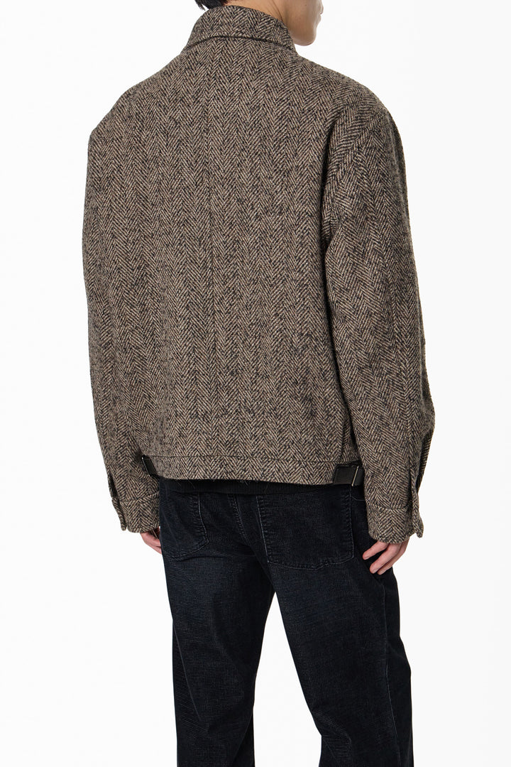 Brown Herringbone Blouson Jacket