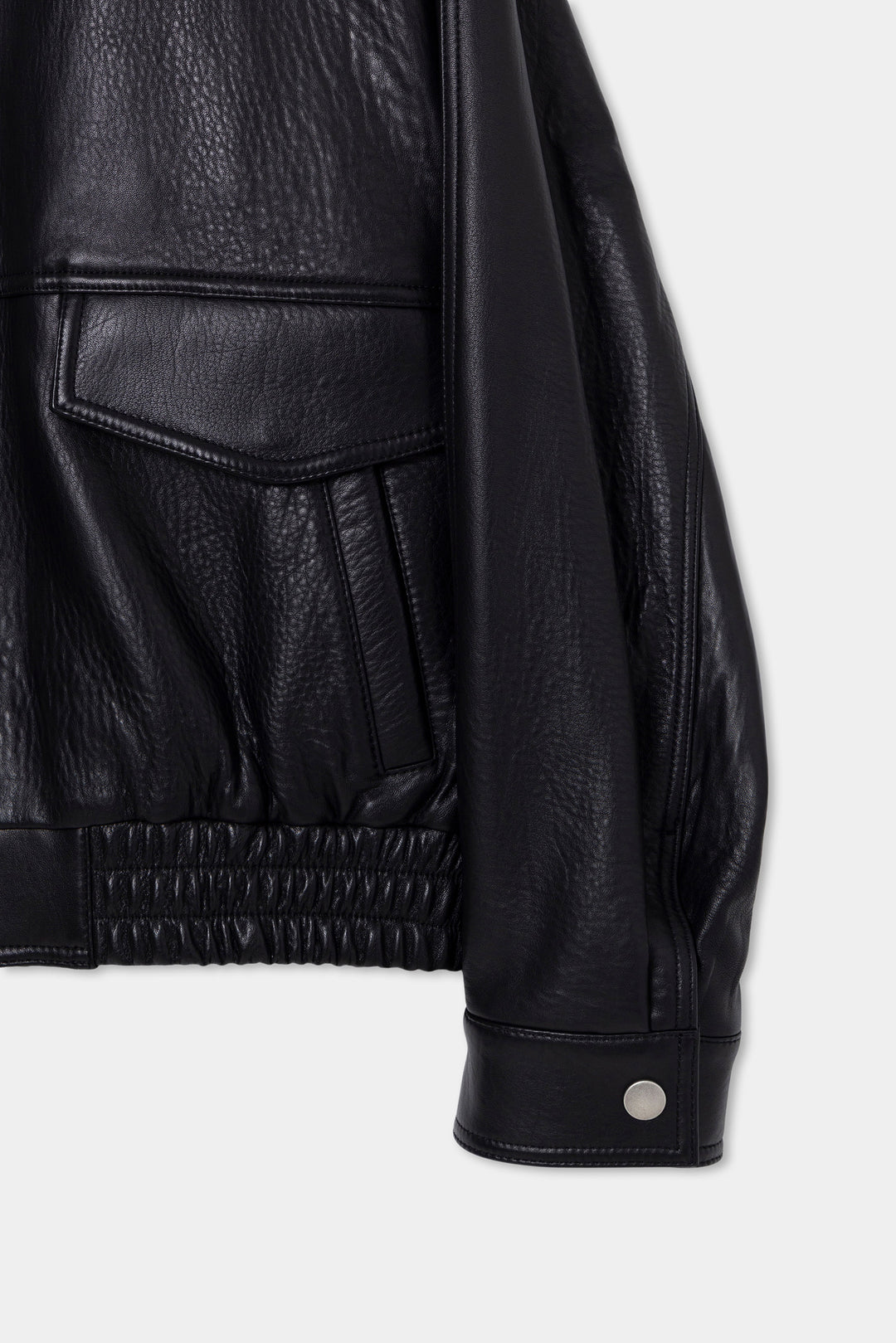 Black Band-Neck Leather Jacket