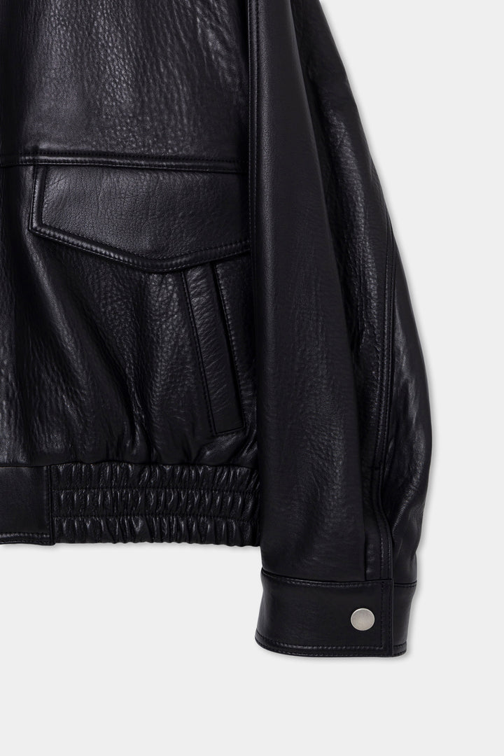 Black Band-Neck Leather Jacket
