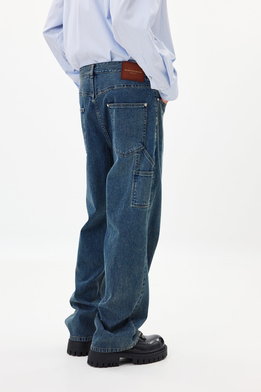 Blue Straight Ribbed Denim Pants
