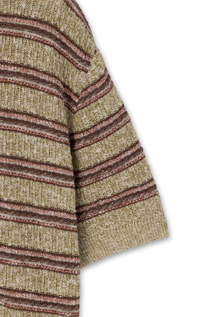 Green Striped Short Sleeve Cardigan
