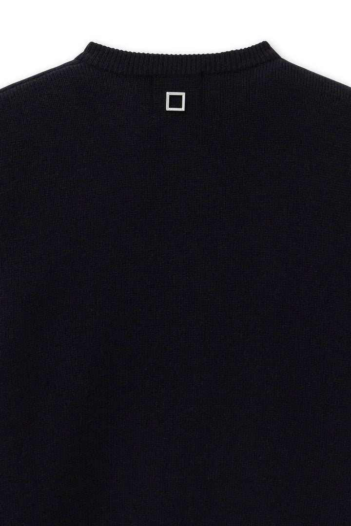 Black Round Neck Wool Cardigan