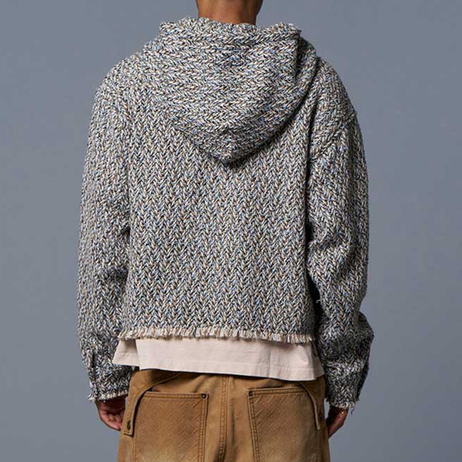 HERRINGBONE CROPPED HOODY – NAVY