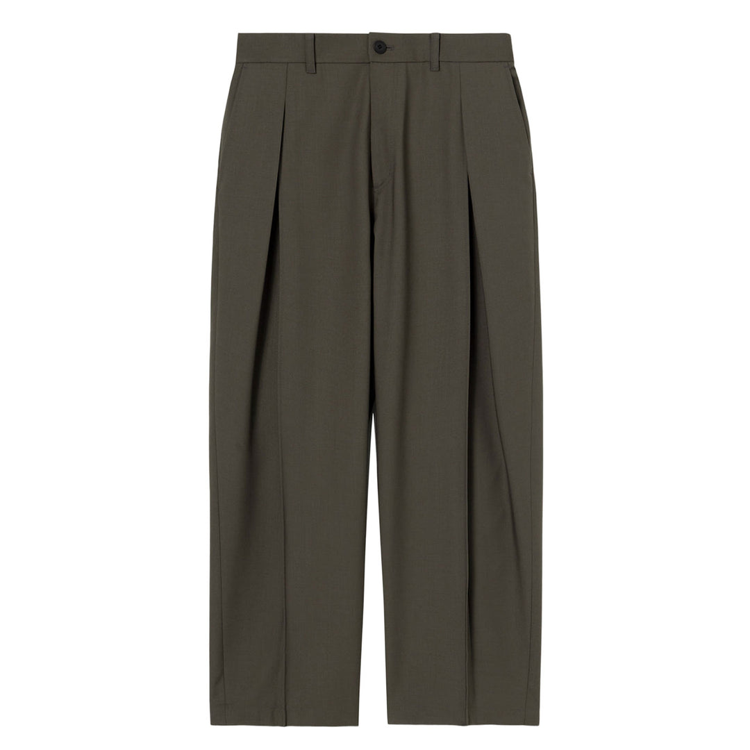 Khaki Wool Single-Pleat Side Pants