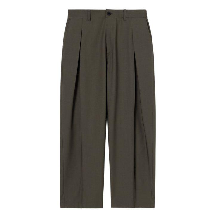 Khaki Wool Single-Pleat Side Pants