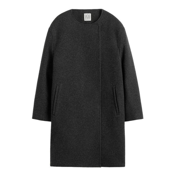 Collarless felt coat charcoal