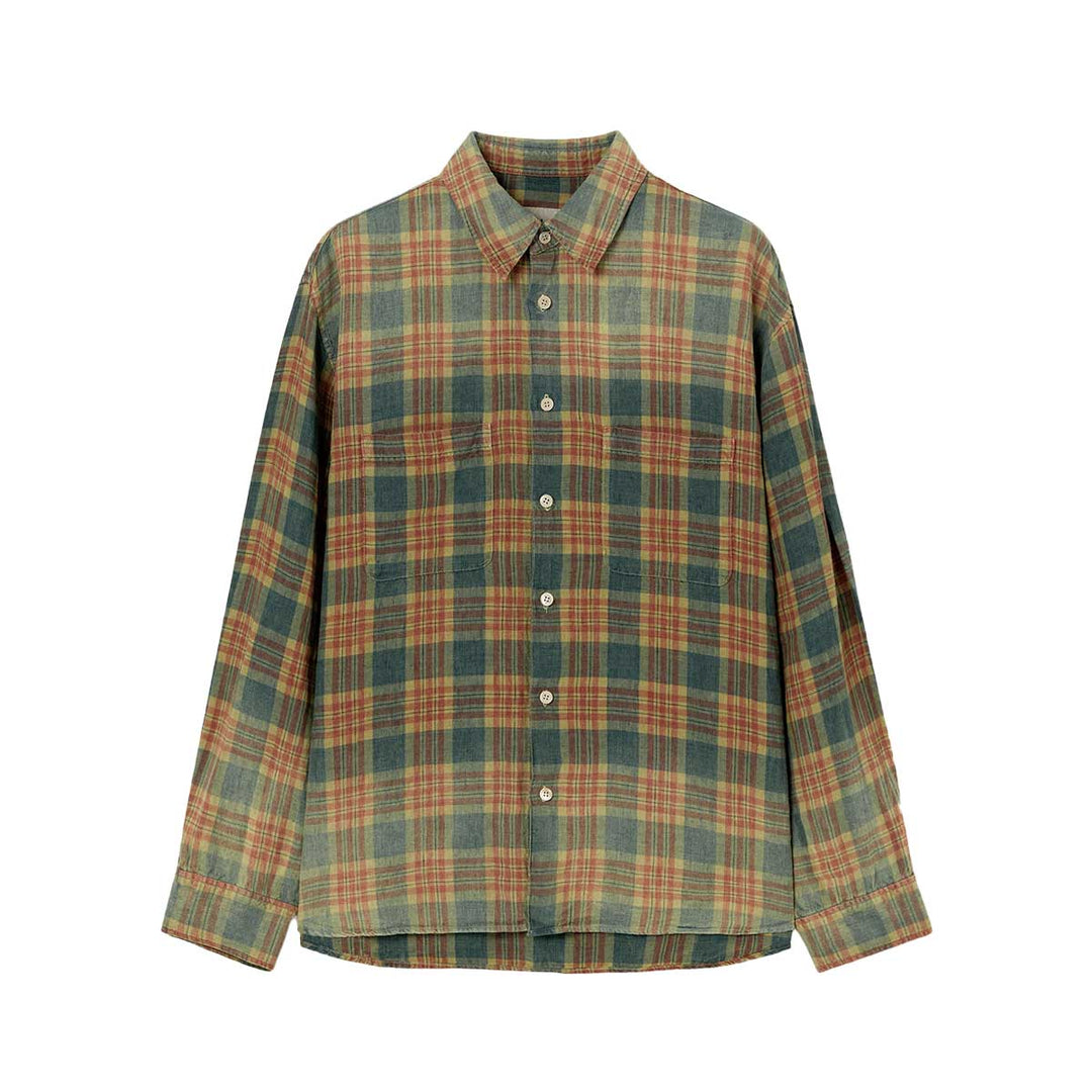 SOLID HOMME - bleached Linen Check Shirt