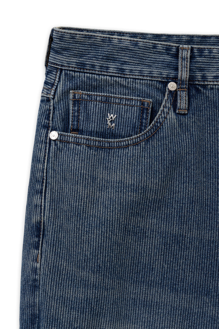 Blue Straight Ribbed Denim Pants