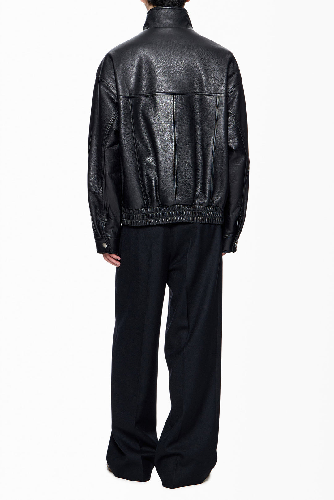 Black Band-Neck Leather Jacket