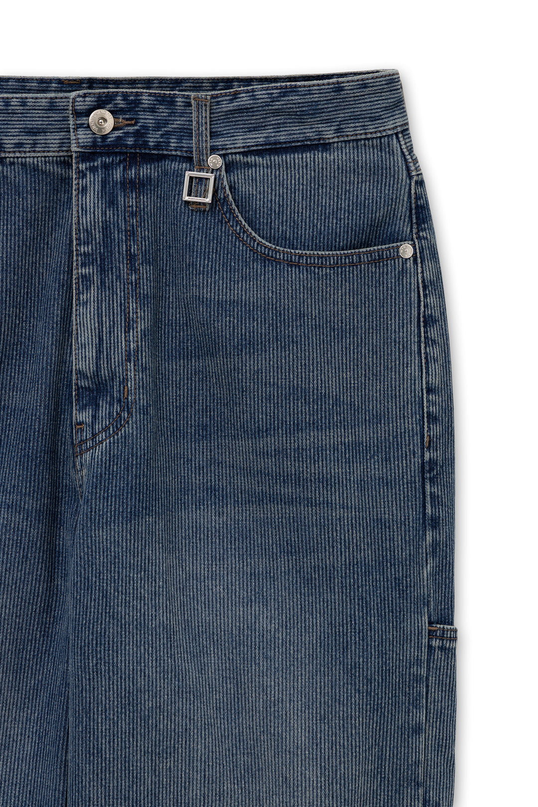Blue Straight Ribbed Denim Pants