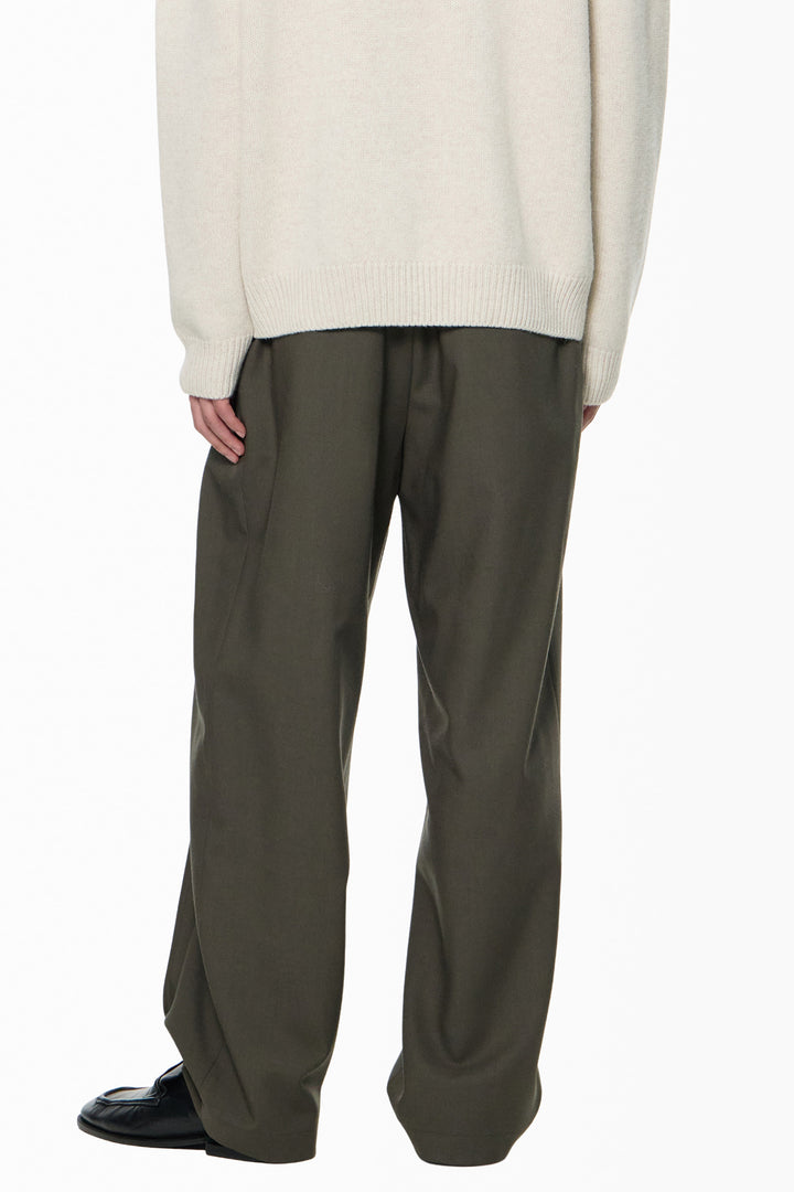 Khaki Wool Single-Pleat Side Pants