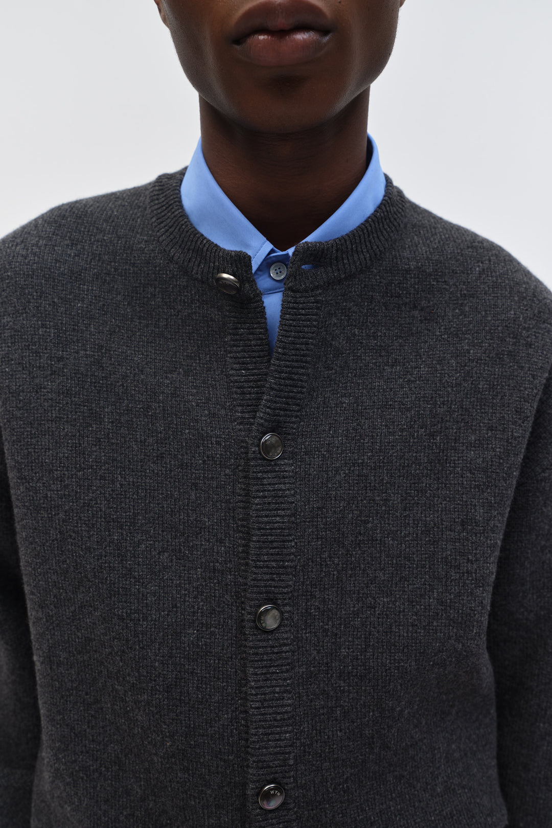 Gray Round Neck Wool Cardigan