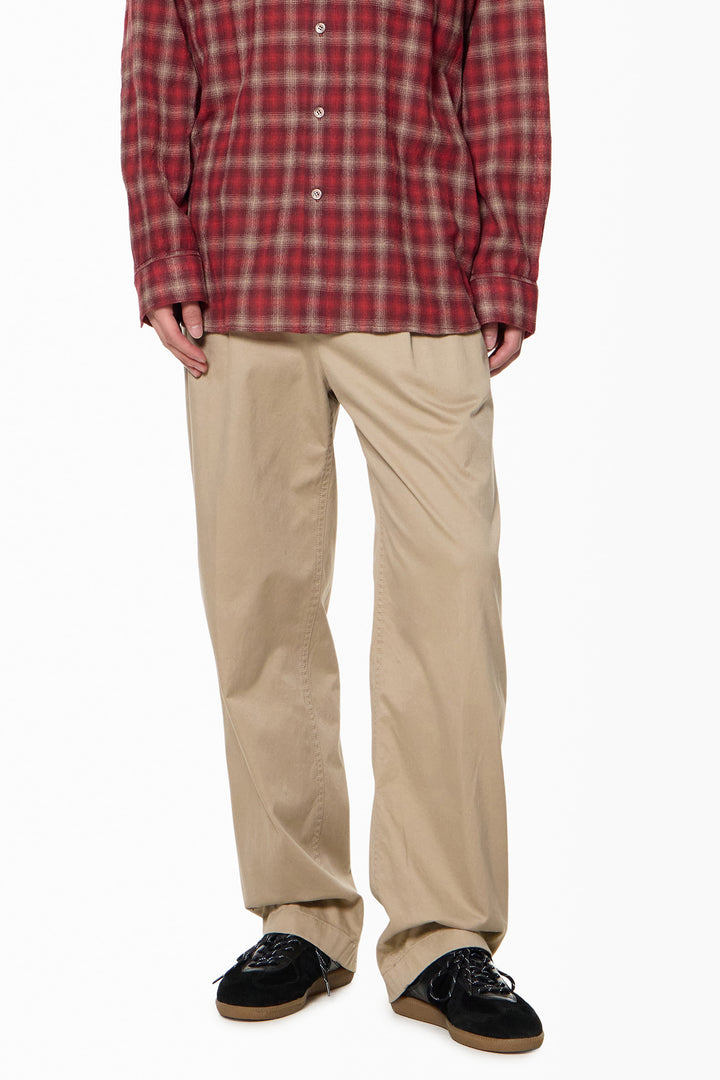 Beige Two-Tuck Cotton Pants