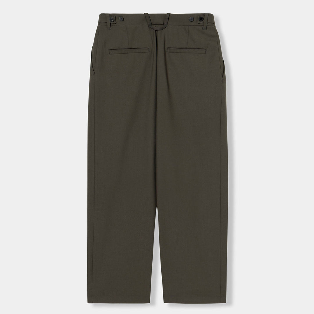 Khaki Wool Single-Pleat Side Pants
