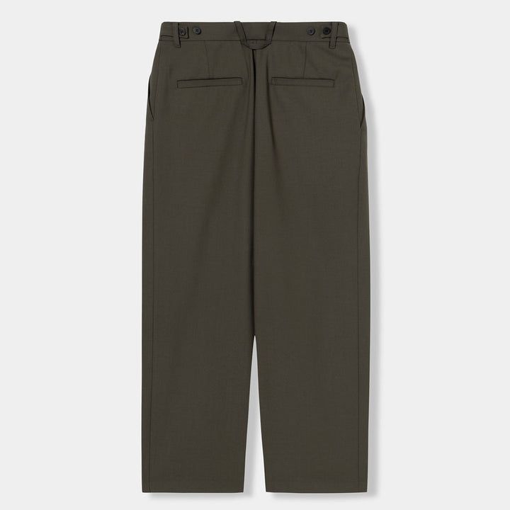 Khaki Wool Single-Pleat Side Pants
