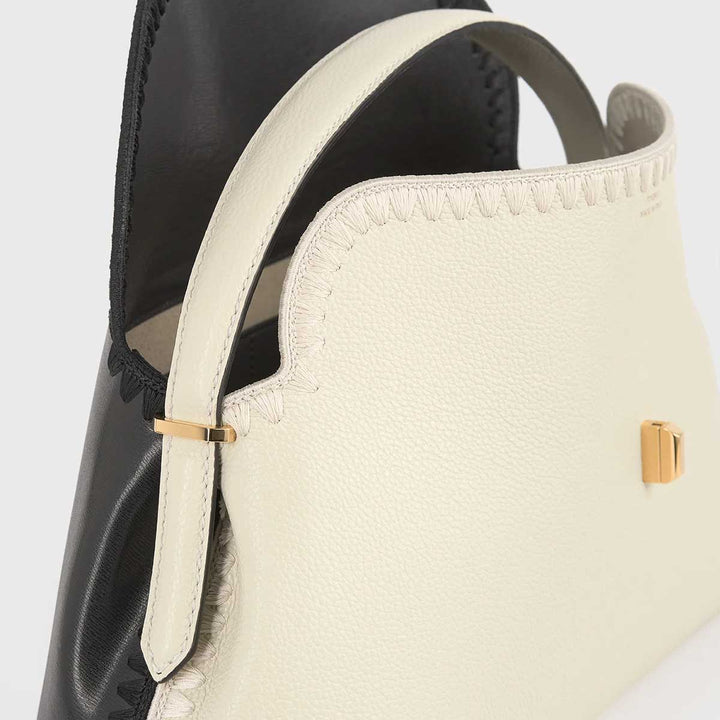 T-lock embroidered leather top handle