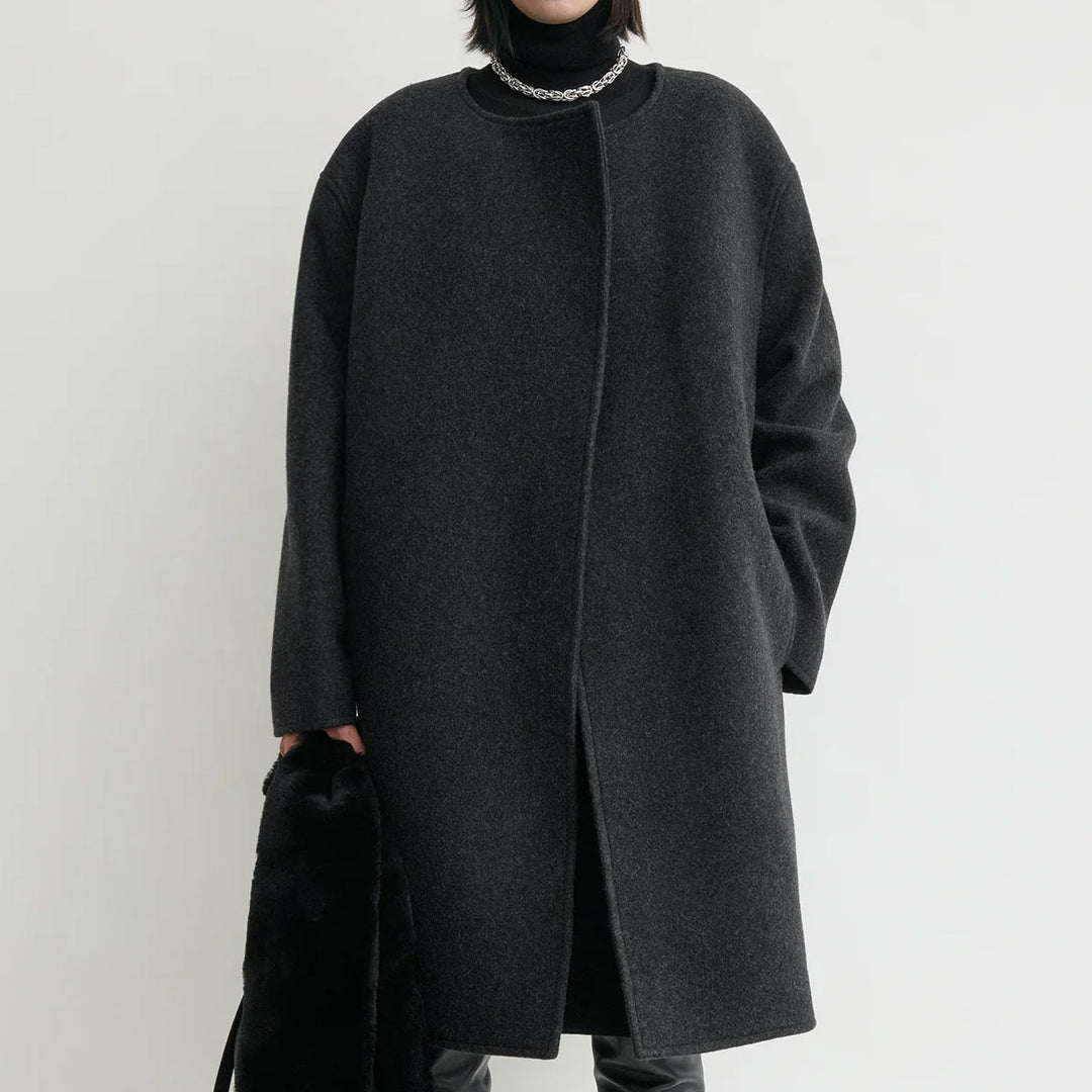 Collarless felt coat charcoal